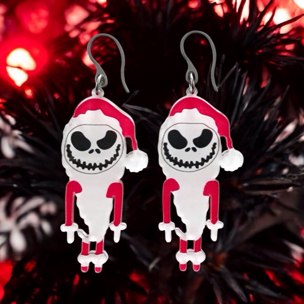 🆕 3D Sketchy Santa Earrings Resin and Stainless Steel